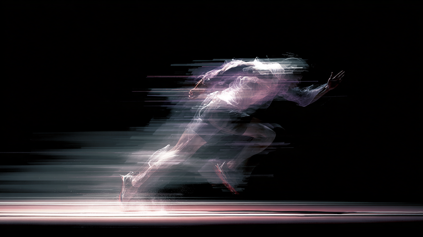 Sprinter mid-stride with motion blur light trails