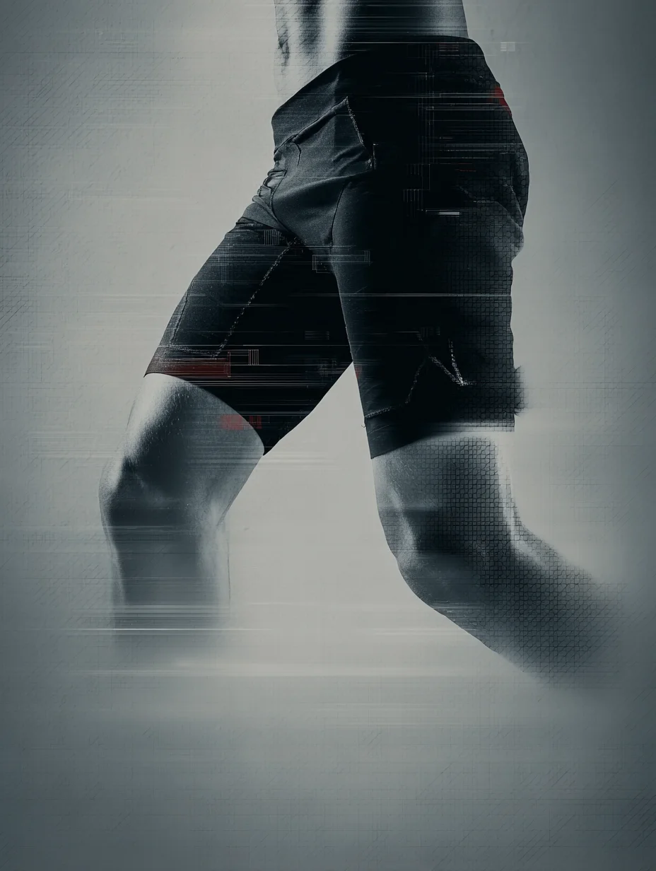Athlete in motion wearing NoLimit Shorts with biometric data overlay